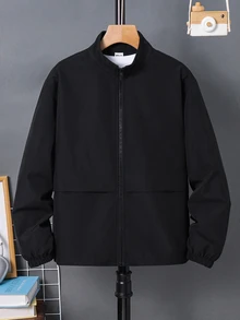 SHEIN Kids Tween Boy Versatile Solid Black Open Front Long Sleeve Utility Jacket, Suitable For Commuting, School, Daily Casual, Vacation, Travel, Sports, Autumn/Winter - Black - View 4