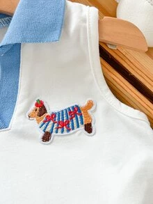 Cozy Pixies Baby Girl Knitted Khaki Striped Colorblock Bow Round Neck Casual Tank Top And Long Pants 2 Pieces Set - Blue - View 5