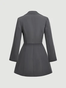 SHEIN MOD Women's Jacket With Front Buttons And Bandeau Dress Suit Set Teachers' Day Office Dark Grey Summer Elegant - Grey - View 7