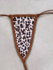 SHEIN Swim Women's Sexy Leopard Print Backless Tie-Front Bikini Set, Beach Vacation Style - Multicolor - View 4
