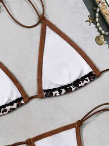 SHEIN Swim Women's Sexy Leopard Print Backless Tie-Front Bikini Set, Beach Vacation Style - Multicolor - View 5
