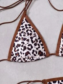 SHEIN Swim Women's Sexy Leopard Print Backless Tie-Front Bikini Set, Beach Vacation Style - Multicolor - View 6