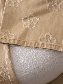 SHEIN Genkimix Kids Girls' Denim Khaki Wide Leg Pants With 3D Jacquard Pattern Elastic Waistband With Flower Bud Design Suitable For All Seasons Can Be Paire, Fall Winter - Khaki - View 8