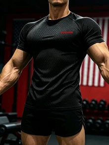 Gym Rark Men's Letter Graphic Casual Daily Travel Sports T-Shirt - Black - View 1