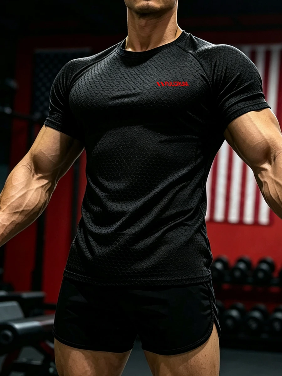 Gym Rark Men's Letter Graphic Casual Daily Travel Sports T-Shirt - Black - View 1