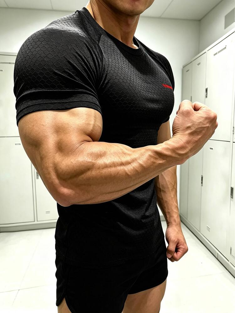 Gym Rark Camiseta casual de uso diario y deportes para hombre con gráfico de letras - Negro - Añade 8