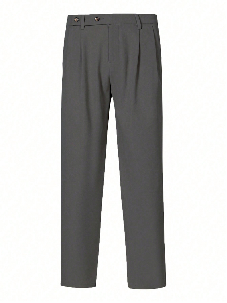 Manfinity Mode Pantalones rectos de bolsillo sencillos para hombres, pantalones grises, pantalones de traje grises, pantalones grises para hombres, para otoño formal - Gris Oscuro - Añade 5