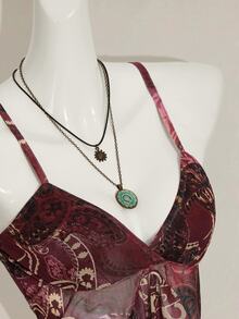 SHEIN ICON Spaghetti Strap V-Neck Ruffle Trim Fitted Summer Fashion Tank Top - Burgundy - View 9