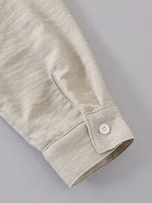 SHEIN Tween女孩淺卡其色紋理2件套，刺繡領長袖襯衫搭配同布料鬆緊腰寬腿褲，親膚面料，休閒隨性風格，春/秋日常街頭通勤套裝，小眾設計極簡風 - 卡其色 - 查看 5