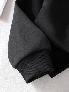 SHEIN 女嬰蝴蝶結刺繡半拉鍊運動衫與運動長褲休閒端莊可愛日系風套裝，適合度假、上學、派對，黑白配色，秋季 - 黑色 - 查看 6