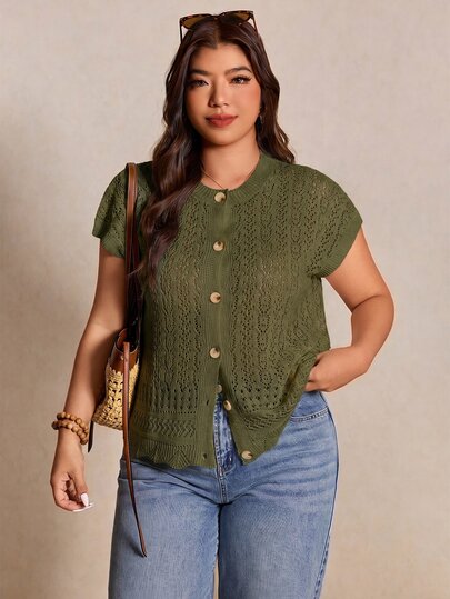 Elaquor Plus Size Casual Handmade 3D Floral Batwing Sleeve Cardigan Fall