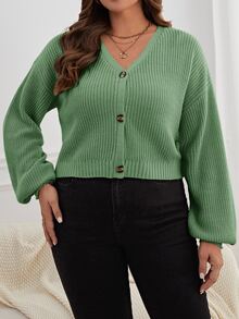 Shapeblank Plus Size Casual Versatile Solid Color Cardigan Back-To-School Bussines Graduation Sage Green Winter - Mint Green - View 6