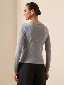 Briarwyn Grey Long Sleeve Top & Lace Patchwork Camisole Set - Grey - View 6