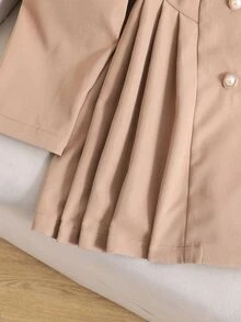 SHEIN 青少年女孩休閒舒適優雅溫柔日常百搭翻領鈕扣收腰修身百褶下擺外套，秋冬款 - 卡其色 - 查看 6