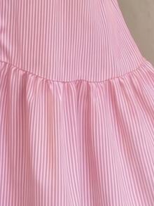SHEIN Teen GirlPink Vertical Striped Shirt Mini Dress, 3D Floral Decor, Flare Sleeve Ruffle Hem Loose A-Line Mid-Length Dress, Relaxed Flattering Fit Beach - Pink - View 5