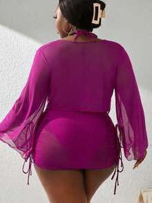 Slaydiva Plus Size Separated 4-Piece Swimwear, Summer Beach Swimwear - Hot Pink - View 2