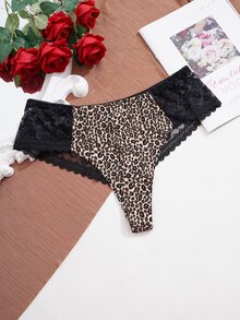 SHEIN Elacene Plus Size Leopard Print Lace Patchwork Panties ClassicAnimalPrint - Multicolor - View 4