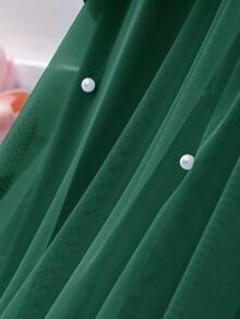 SHEIN Sparklyn Tween Girls Elegant Fashion Ruffle Trim Pearl Decor Mesh Girls Mini Dress, Graduation, Outfit - Dark Green - View 4