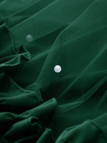 SHEIN Sparklyn Tween Girls Elegant Fashion Ruffle Trim Pearl Decor Mesh Girls Mini Dress, Graduation, Outfit - Dark Green - View 6