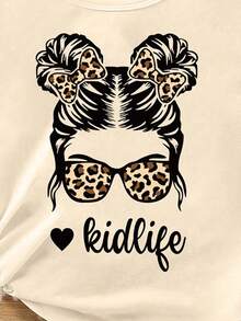 Spring And Summer Girls Toddler Casual Chic Leopard Bow Pigtail Print Short Sleeve T-Shirt And Bike Shorts 2-Piece Set, Comfortable Daily Outfit - Multicolor - View 4