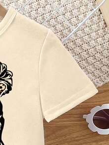 Spring And Summer Girls Toddler Casual Chic Leopard Bow Pigtail Print Short Sleeve T-Shirt And Bike Shorts 2-Piece Set, Comfortable Daily Outfit - Multicolor - View 6