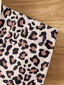 Spring And Summer Girls Toddler Casual Chic Leopard Bow Pigtail Print Short Sleeve T-Shirt And Bike Shorts 2-Piece Set, Comfortable Daily Outfit - Multicolor - View 7