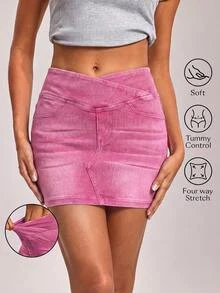 SHEIN Essnce 女款休閒性感百搭日常穿著牛仔裙 外出夜生活 粉色夏季 - 粉色 - 查看 1
