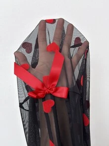CovetEZ Plus Size Red Bow Decor & Heart Print Leggings - Red - View 7