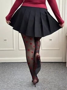 CovetEZ Plus Size Red Bow Decor & Heart Print Leggings - Red - View 2