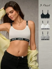 Esseday 3pcs Set Women's Minimalist Letter Jacquard Bras - Multicolor - View 6
