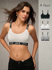 Esseday 3pcs Set Women's Minimalist Letter Jacquard Bras - Multicolor - View 3