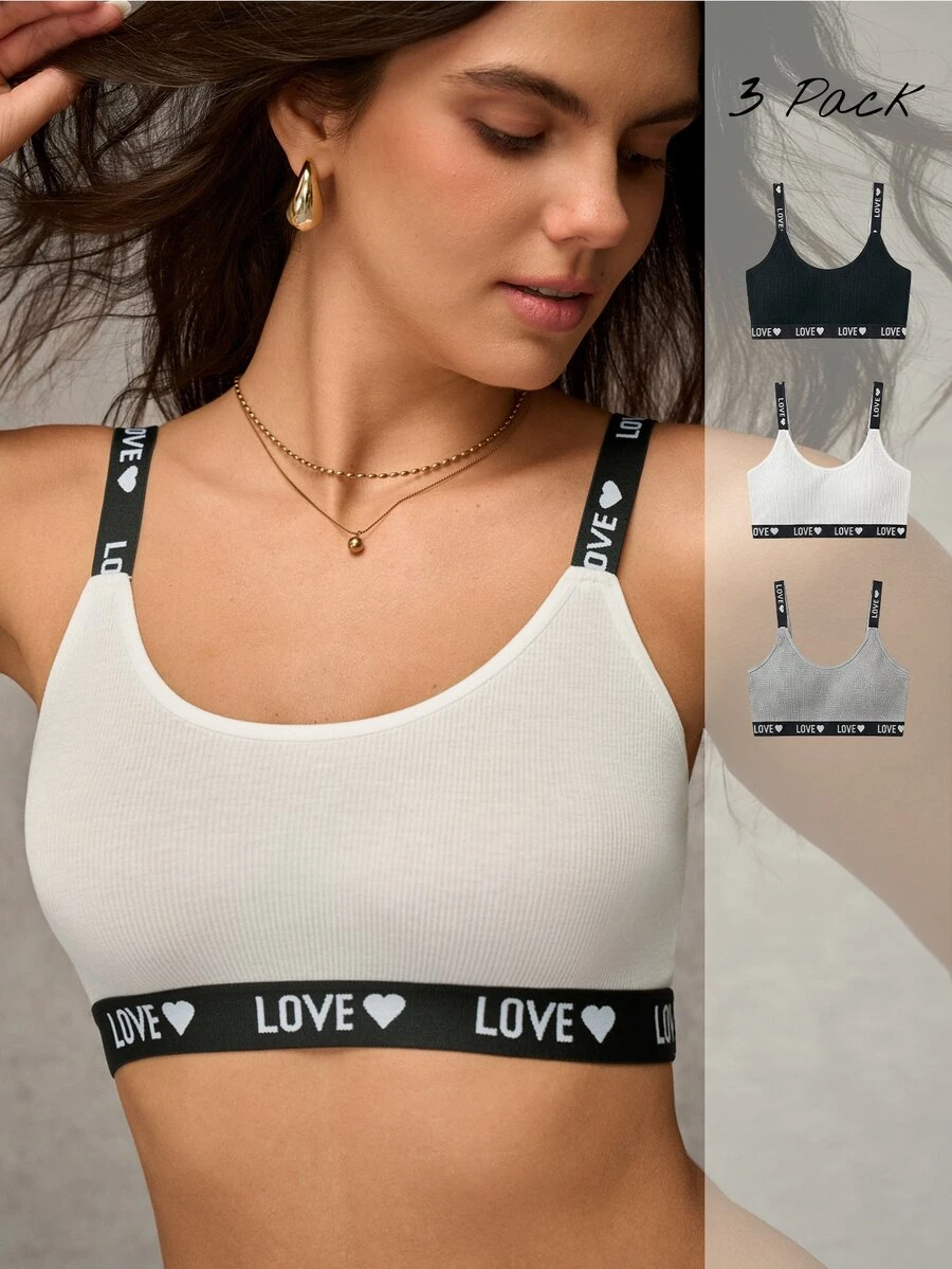 Esseday 3pcs Set Women's Minimalist Letter Jacquard Bras - Multicolor - View 1