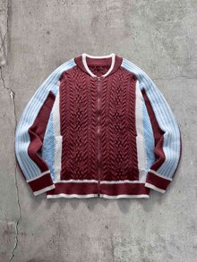 AXEPEAK Cardigan de punto casual para hombre con manga larga, cremallera delantera y color contrastante - Multicolor - Ver 9