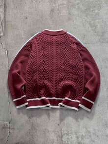 AXEPEAK Cardigan de punto casual para hombre con manga larga, cremallera delantera y color contrastante - Multicolor - Ver 2