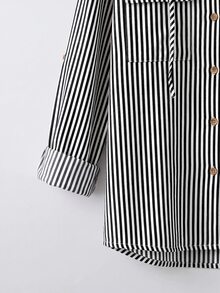 SHEIN CURVE+ 大尺碼女款優雅條紋襯衫輕便寬鬆連帽外套 秋季萬聖節 - 黑與白 - 查看 3