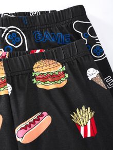 SHEIN 4pcs Kids Tween Boy Casual Daily Comfortable Printed Pattern Crew Neck Pullover Pajama Top & Long Pants Knit Loungewear Tight Set - Multicolor - View 6
