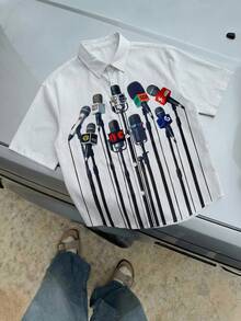 NORVETH Men's Digital Placement Print Short Sleeve Shirt, Spring/Summer - White - View 7