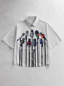 NORVETH Men's Digital Placement Print Short Sleeve Shirt, Spring/Summer - White - View 8
