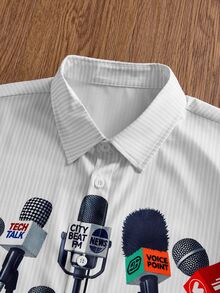 NORVETH Men's Digital Placement Print Short Sleeve Shirt, Spring/Summer - White - View 2