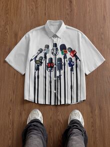 NORVETH Men's Digital Placement Print Short Sleeve Shirt, Spring/Summer - White - View 5