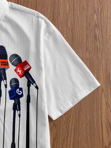 NORVETH Men's Digital Placement Print Short Sleeve Shirt, Spring/Summer - White - View 3