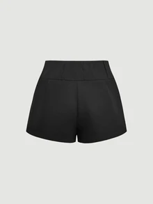 SHEIN MOD Celana Pendek Hitam Berpinggang Tinggi Serbaguna untuk Wanita, Dihiasi dengan Grommet Perak, Gaya Sehari-hari, Celana Pendek Grommet, Celana Pendek Hitam, Pakaian Halloween - Hitam - View 6