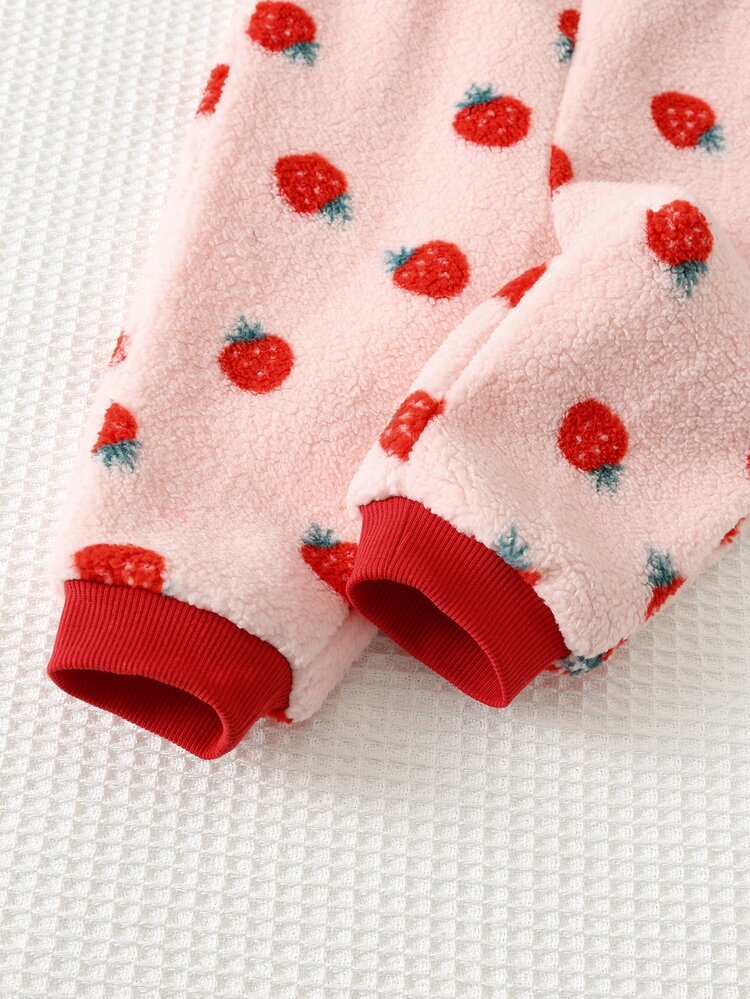 Loomiva Baby Girls T-Shirt Co-Ords Fleece Thickened Floral Print Hooded Fleece Jacket Belly-Covering Long Pants Medium-Thick 2 Pieces Set - Pink - View 6