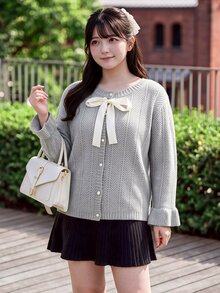 Bijouette Plus Size Autumn/Winter Elegant Tie-Front Cardigan - Grey - View 10