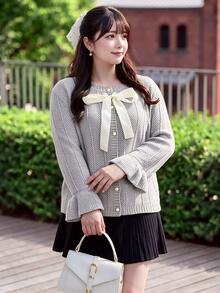 Bijouette Plus Size Autumn/Winter Elegant Tie-Front Cardigan - Grey - View 11