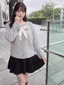 Bijouette Plus Size Autumn/Winter Elegant Tie-Front Cardigan - Grey - View 16