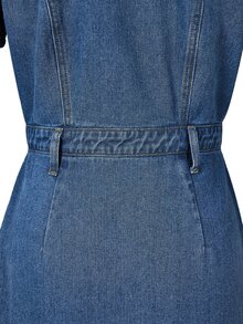 LUMIGAL Gaun Denim Kasual Lengan Pendek dengan Kerah Berlipat untuk Wanita - Biru - View 7
