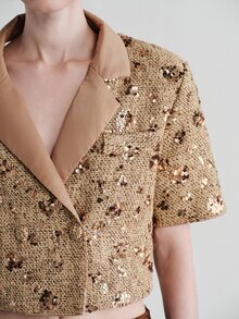 Aveloria Modichic Women's Jacket Slim Fit Cropped Textured Tweed Brown Sequin Embroidery Contrast Lapel Elegant Luxury Set Par Brunch Summer Bar Party Dinner - Multicolor - View 7