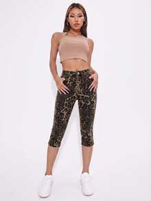 Rivivi Leopard Print Skinny Cropped Denim Jeans - Multicolor - View 6