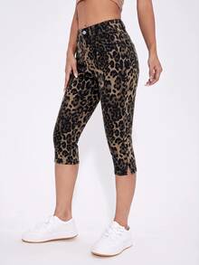 Rivivi Leopard Print Skinny Cropped Denim Jeans - Multicolor - View 4